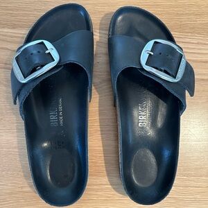 Birkenstock Madrid Black Big Buckle Slides